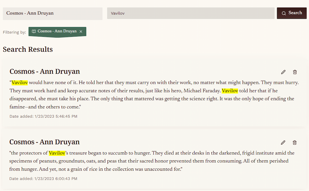 Search across all highlights